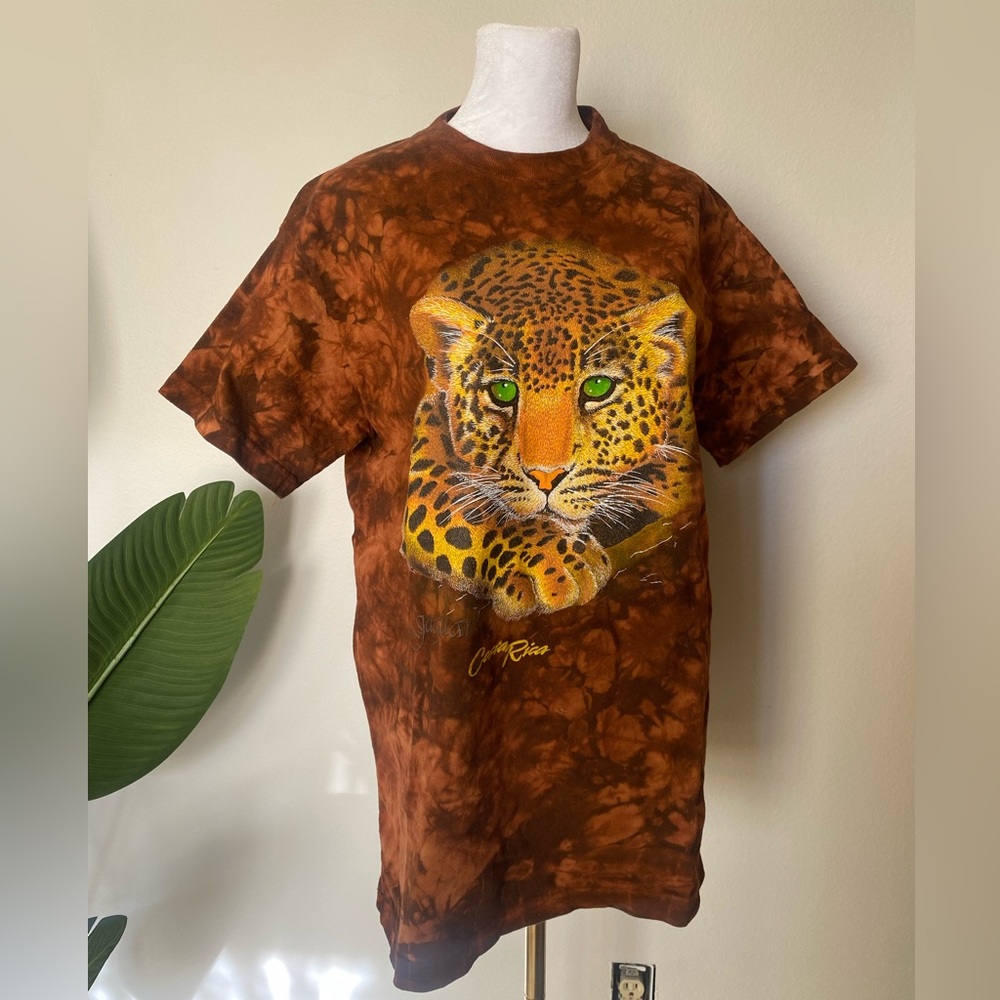 Tropic Joes Jaguar Wild Cat brown tie dye Costa Rica t shirt size small